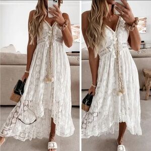 Cupshe Boho Tassel Flare Ruffle Beach Summer Long Dress Small & Medium